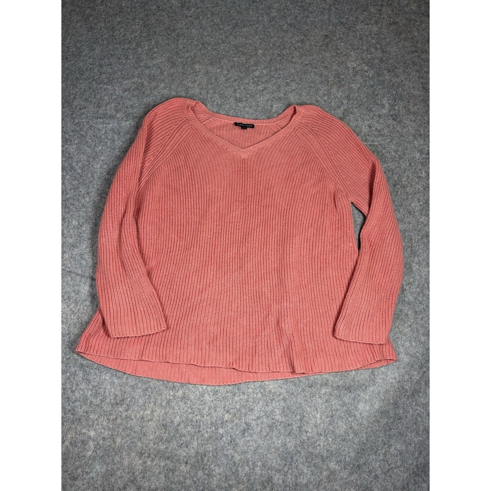 Eileen Fisher Women's S Sweater Pink Raglan Sleeve Ribbed V Neck Cotton/Tencel
